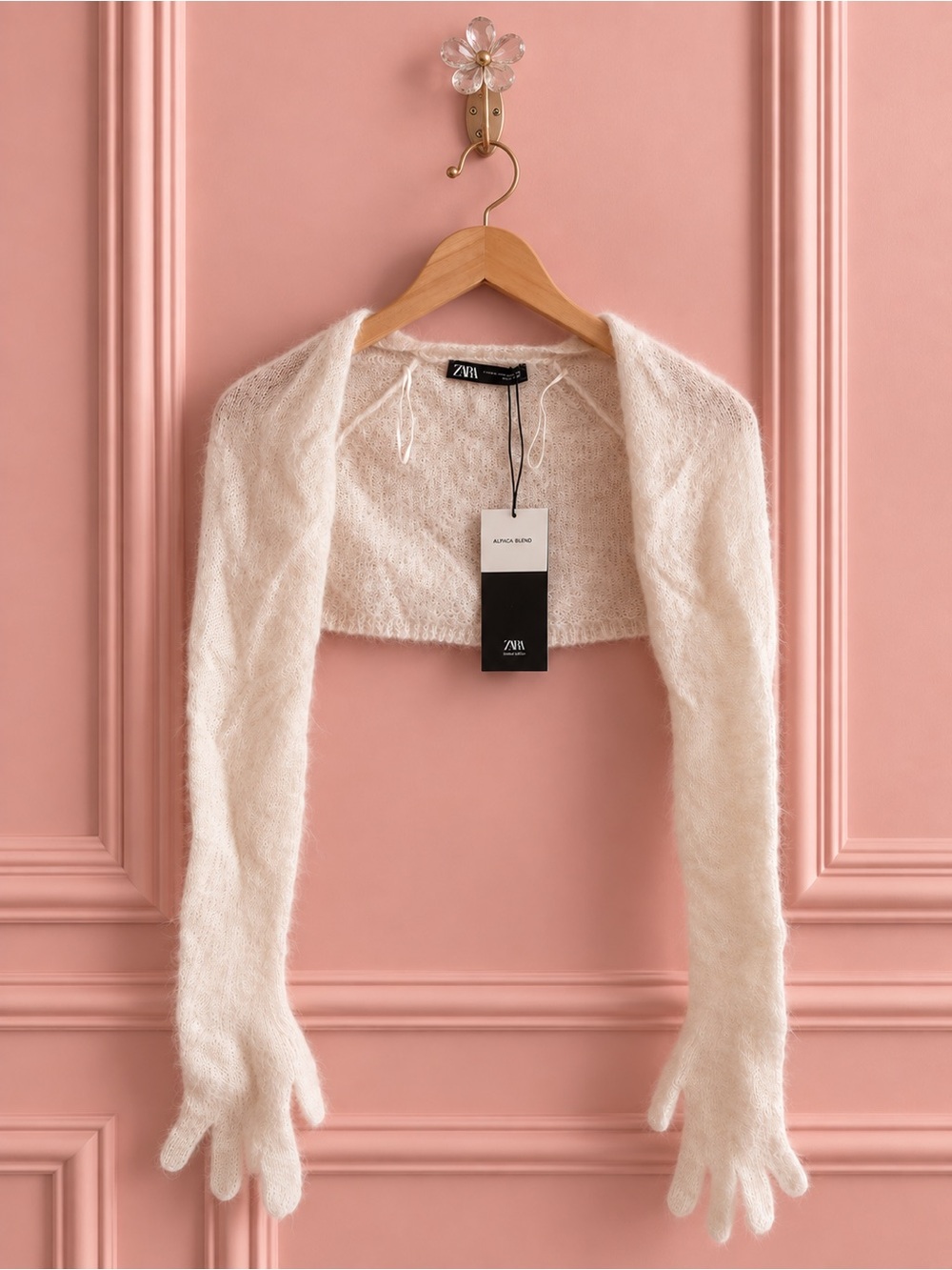 Zara Alpaca Blend Gloved Bolero Shrug Size XS